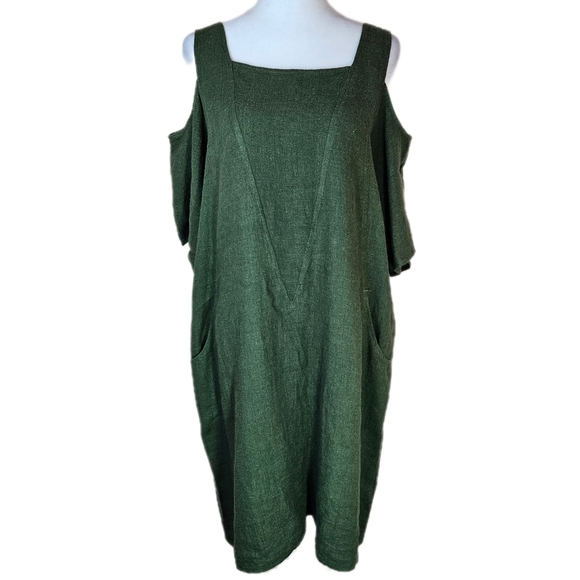 Soft Surroundings Emelia Linen Blend Cold Shoulder Dress Women's Medium Slouchy - Picture 2 of 10